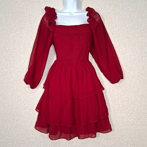 Byinns Tiered Ruffle Layered Dress Womens Sz L Smocked Sheer Flowy Ren Festival